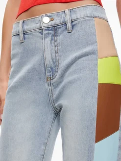 Beautiful Vegan Leather Patchwork Flare Jean