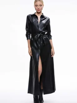 Chassidy Vegan Leather Maxi Shirt Dress