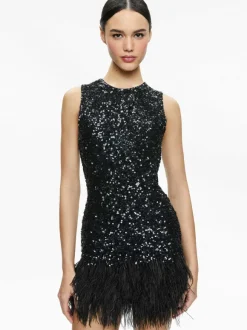 Coley Embellished Feather Trim Mini Dress