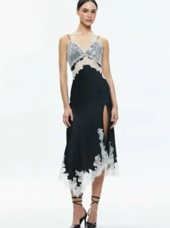 Daphne Lace Asymmetrical Slit Midi Dress
