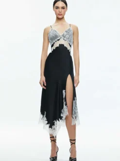 Daphne Lace Asymmetrical Slit Midi Dress