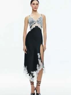 Daphne Lace Asymmetrical Slit Midi Dress