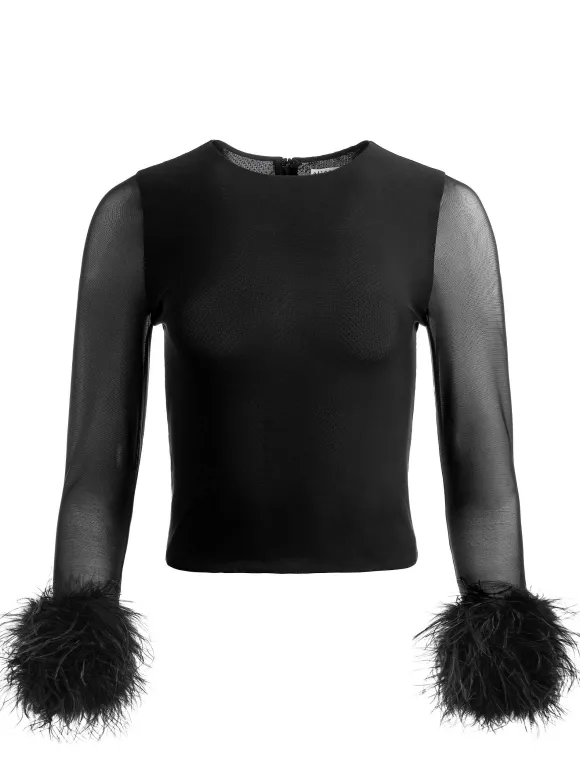 Delaina Feather Cuff Sleeve Top