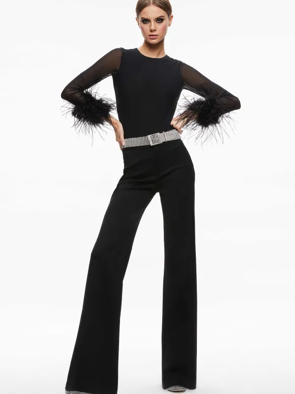 Delaina Feather Cuff Sleeve Top
