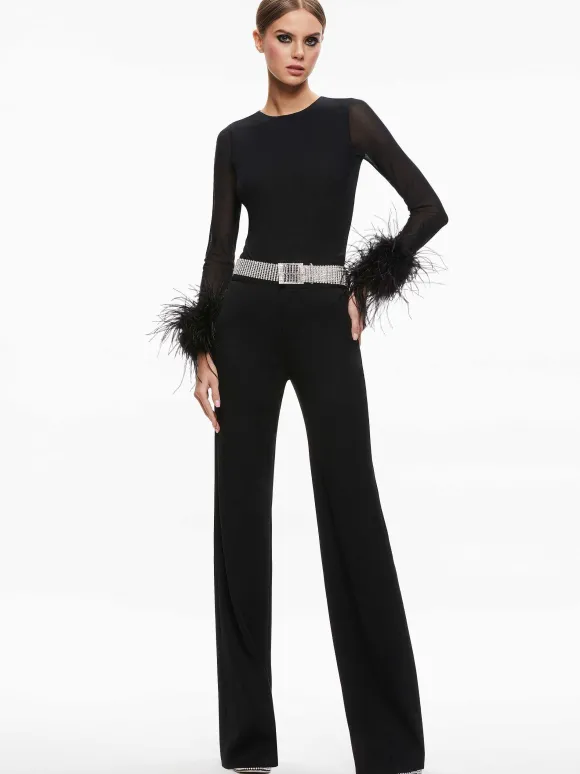 Delaina Feather Cuff Sleeve Top