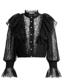 Delpha Ruffle Lace Blouson Sleeve Cropped Top