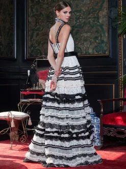 Denita Bustier Ruffle Gown