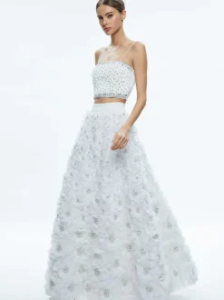 Earla High Waisted Floral Embellished Skirt