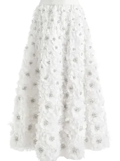 Earla High Waisted Floral Embellished Skirt