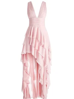 Holly Low Neck Asymmetric Ruffled Maxi Dress