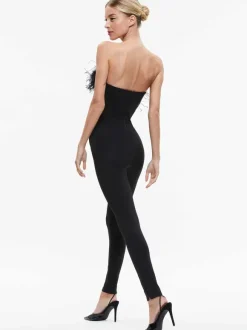 Idell Off Shoulder Feather Trim Jumpsuit