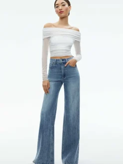 Isadola Over The Shoulder Ruched Long Sleeve Top