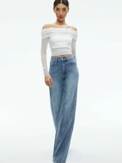 Isadola Over The Shoulder Ruched Long Sleeve Top