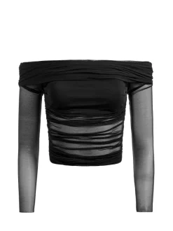 Isadola Over The Shoulder Ruched Long Sleeve Top