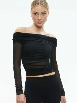 Isadola Over The Shoulder Ruched Long Sleeve Top