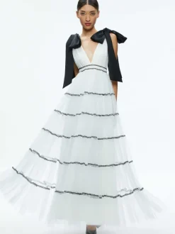 Jessalyn Bow Strap Tiered Maxi Gown