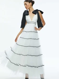 Jessalyn Bow Strap Tiered Maxi Gown