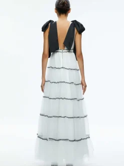 Jessalyn Bow Strap Tiered Maxi Gown