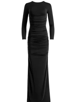 Katherina Crew Neck Long Sleeve Ruched Maxi Dress