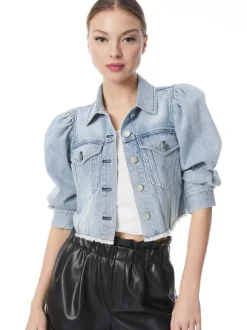 Lana Puff Sleeve Denim Jacket With Raw Hem