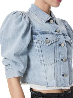 Lana Puff Sleeve Denim Jacket With Raw Hem