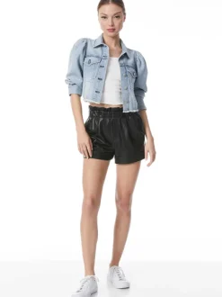 Lana Puff Sleeve Denim Jacket With Raw Hem