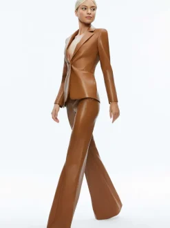 Macey Fitted Vegan Leather Blazer + Danette Vegan Leather Split Hem Trousers