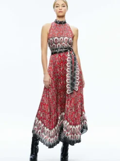 Mertie Mock Neck Pleated Maxi Dress