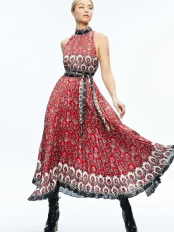 Mertie Mock Neck Pleated Maxi Dress