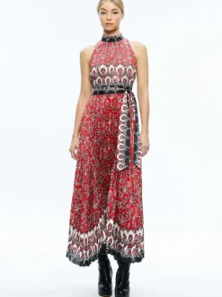 Mertie Mock Neck Pleated Maxi Dress