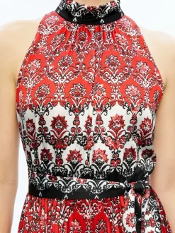 Mertie Mock Neck Pleated Maxi Dress