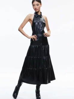Miranda Vegan Halter Neck Tiered Midi Dress