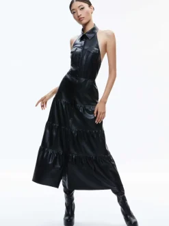Miranda Vegan Halter Neck Tiered Midi Dress