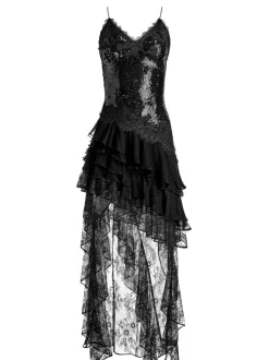 Nelia Sequined High Low Ruffled Maxi Dress