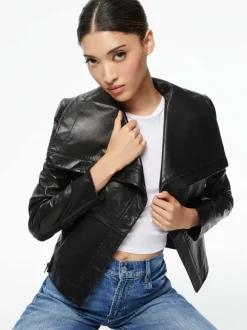 Nita Leather Drape Front Jacket