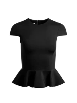 Poppy Crew Neck Cap Sleeve Peplum Top