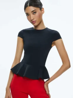 Poppy Crew Neck Cap Sleeve Peplum Top