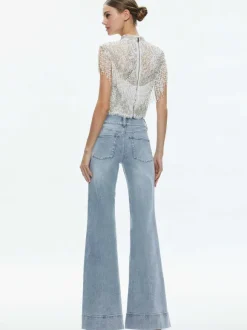 Pria Embellished Mock Neck Fringe Top