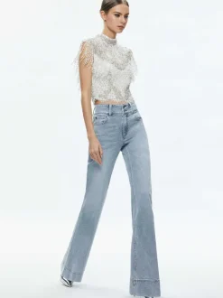 Pria Embellished Mock Neck Fringe Top