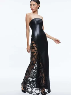 Retha Vegan Leather Lace Maxi Dress