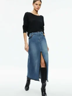 Rye Denim Maxi Skirt With Vegan Leather