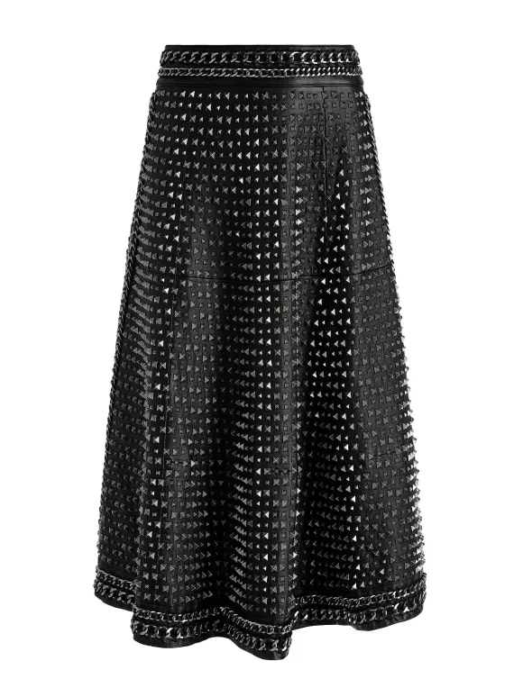 Sosie Studded Leather Midi Skirt