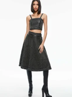 Sosie Studded Leather Midi Skirt