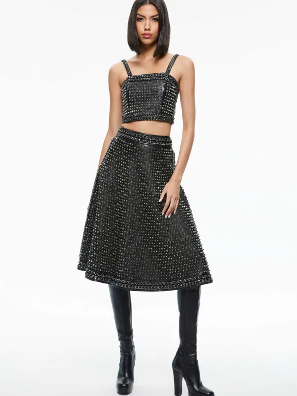 Sosie Studded Leather Midi Skirt