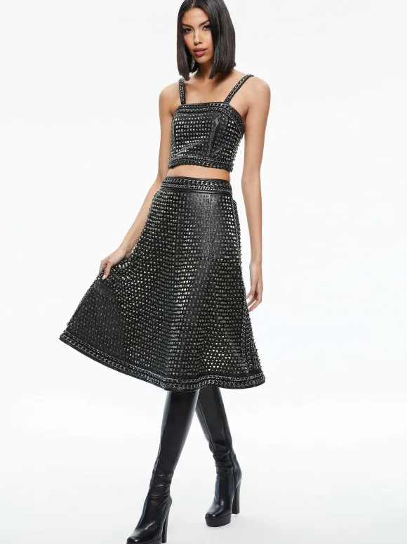 Sosie Studded Leather Midi Skirt