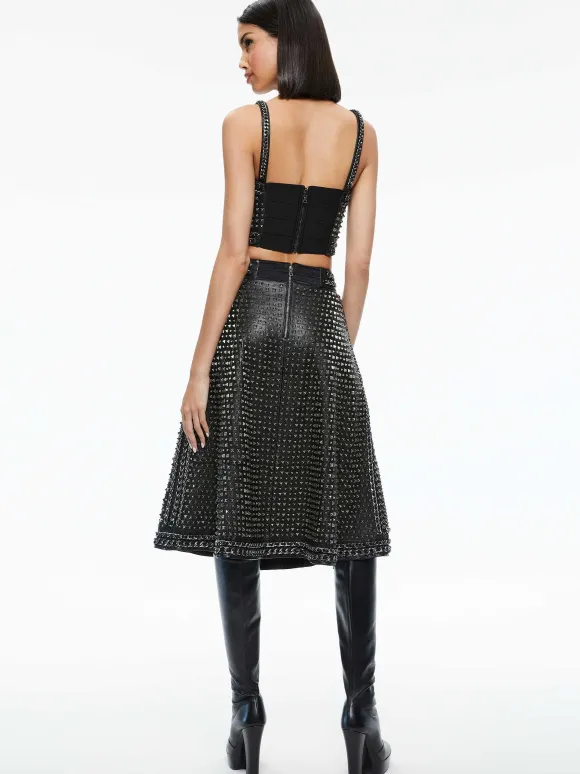 Sosie Studded Leather Midi Skirt
