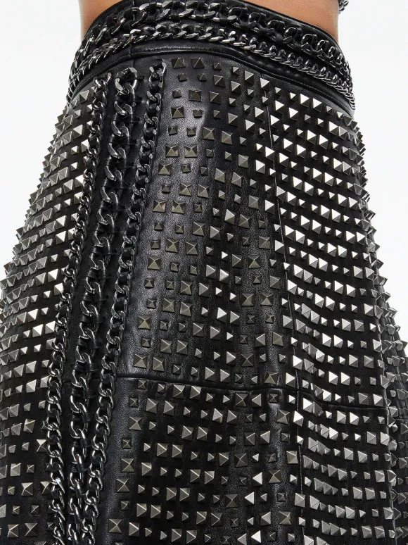 Sosie Studded Leather Midi Skirt