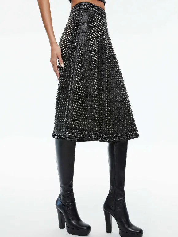 Sosie Studded Leather Midi Skirt