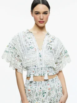 Tabitha Lace Button Front Cropped Blouse