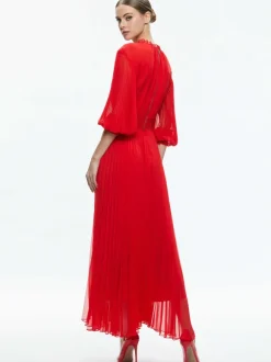Vernia Blouson Sleeve Pleated Maxi Dress